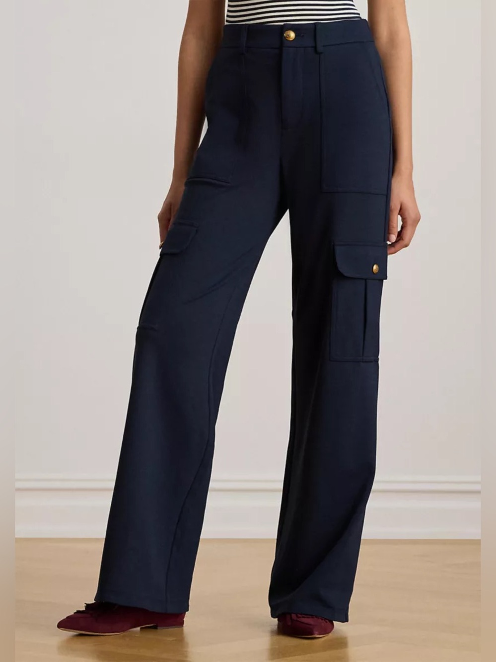 Lauren Ralph Lauren Ponte Wide Leg Cargo Pants Navy Size 14